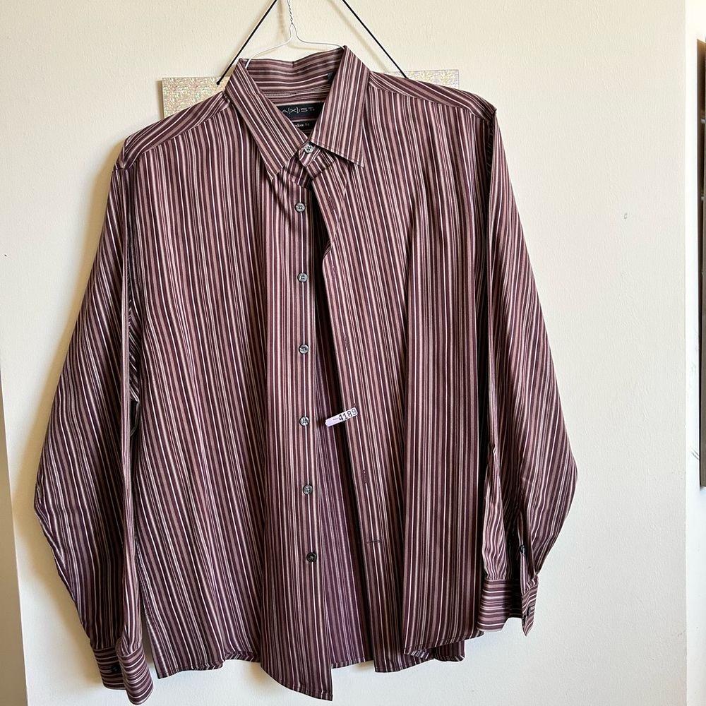 A[x]ist brown striped button down Size XL
